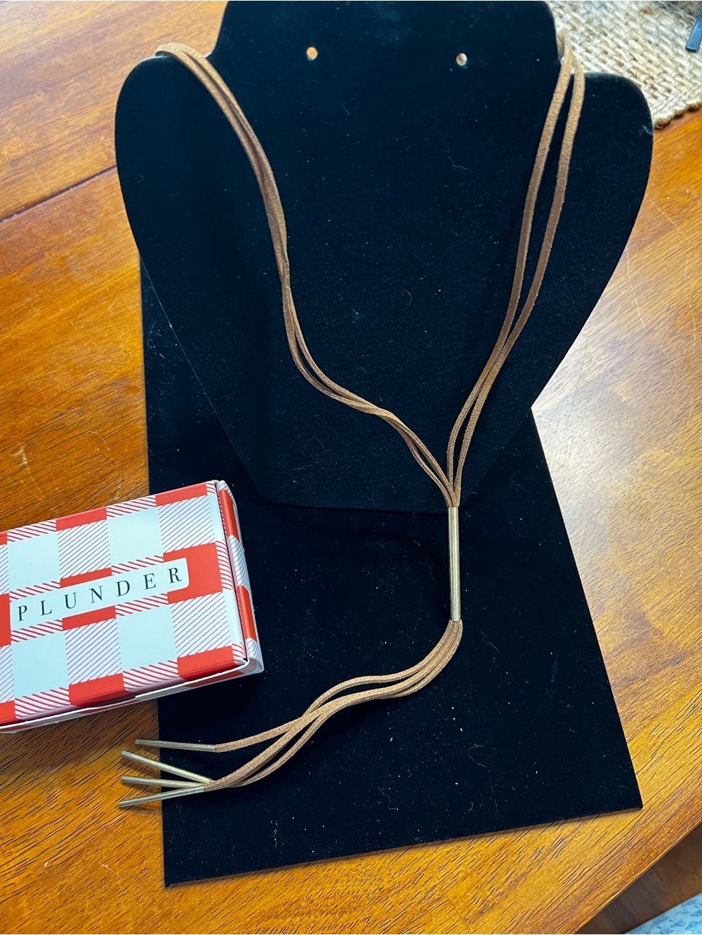Plunder Tan Suede Lariat Necklace with Brass Tube